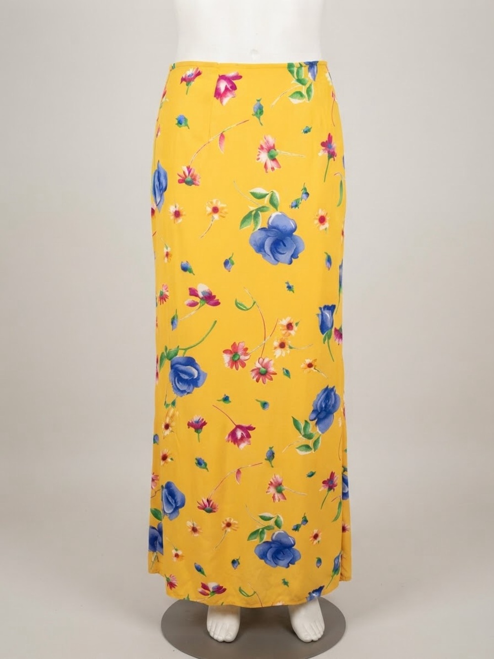 Hanna for La Journee Size 1 Yellow Floral Rayon Maxi Skirt 90s Made USA
